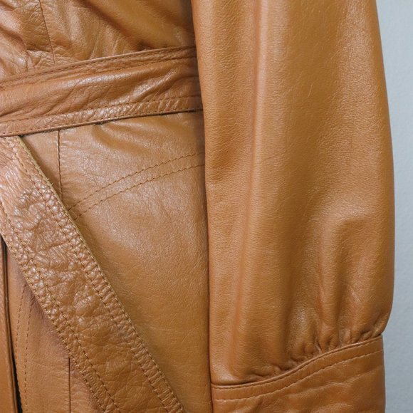 Vintage Boho 70's Leather Trench Coat with Hood Size S - Picture 5 of 14